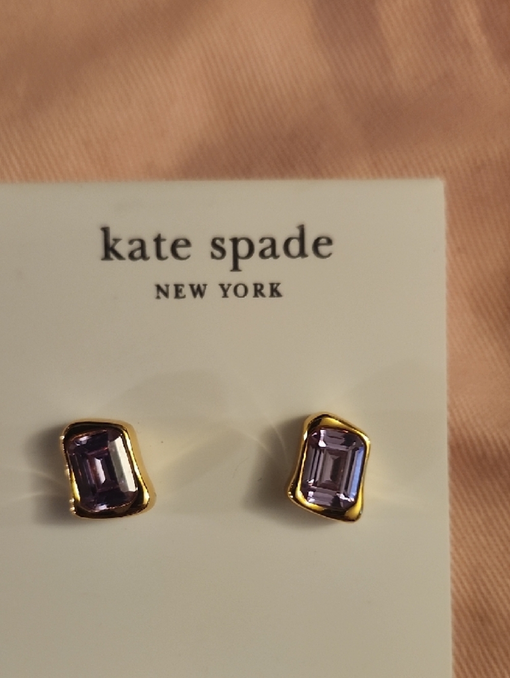 Kate Spade Gold-Tone Necklace with Light Amethyst Stone & Matching Stud Earrings - Picture 3 of 6